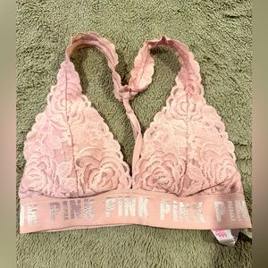 Pink backless lace bralette